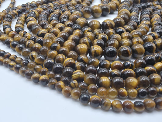 Tiger's Eye Round beads AAA+ Grade, Golden Brown - 15.5" Strand