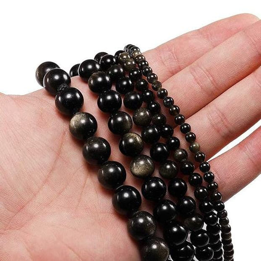 Gold Obsidian Round beads AAA+ Grade, Gold Shade - 15.5" Strand