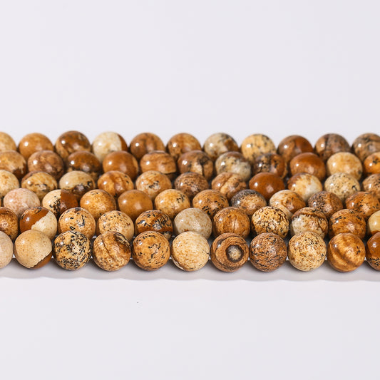 Picture Jasper Round beads AA Grade, Earthy Patterned, 15.5" Strand