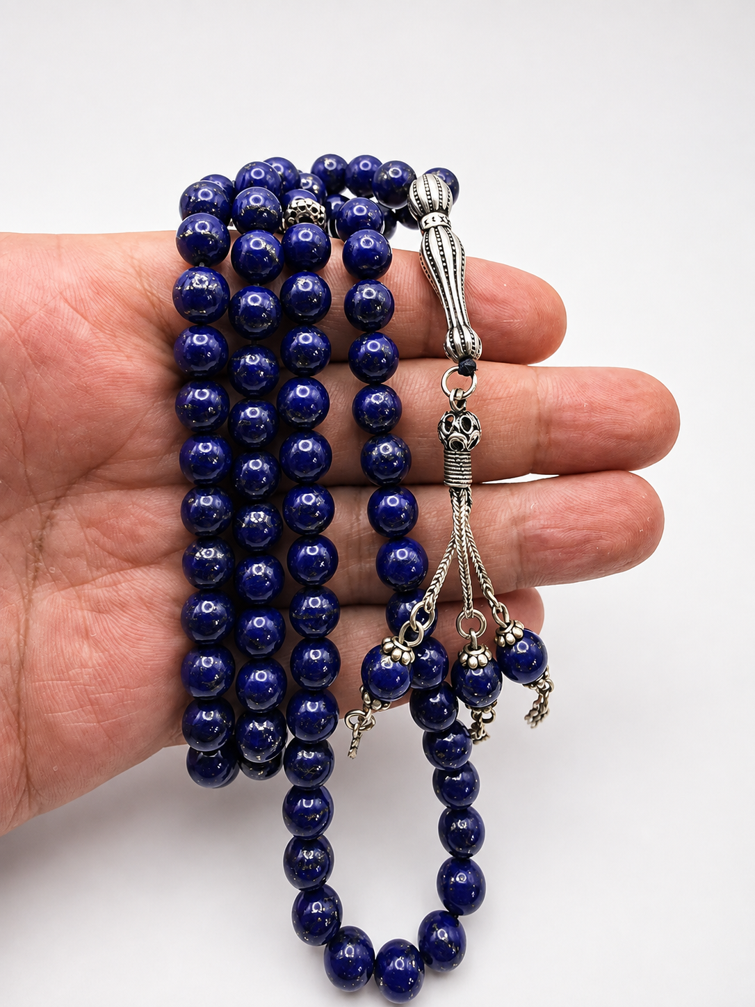 Lapis Lazuli Tasbih – 8mm, 99 Beads with Sterling Silver