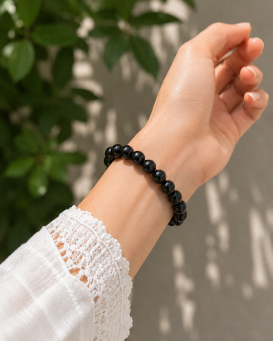 Brazilian Black Onyx Bracelet – Premium Natural Gemstone 8mm Stretch Bracelet