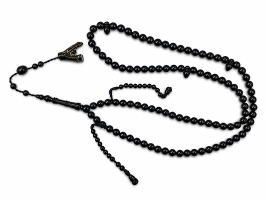 Yusr Baladi Tasbih – Red Sea Black Coral, 8mm, 100 Beads, Slim Imam Design