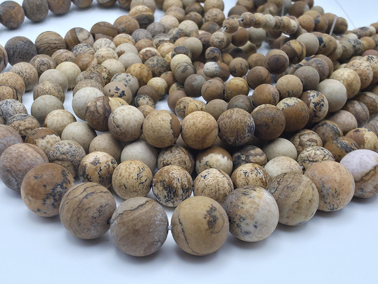 Matt Picture Jasper Round beads AA Grade, Desert-Toned - 15" Strand