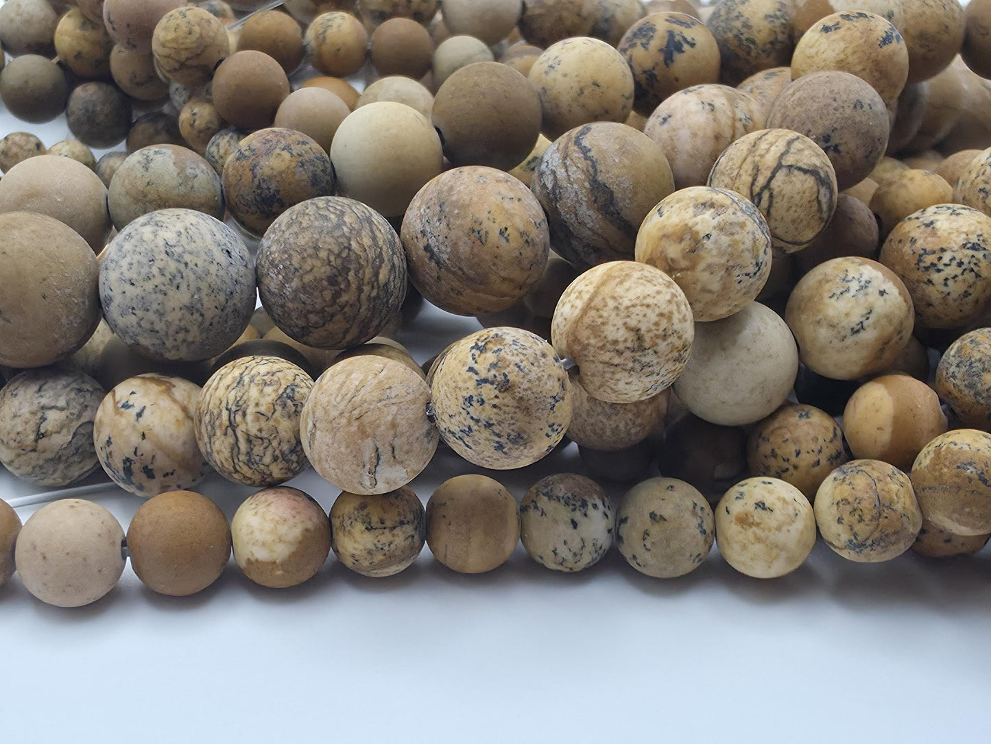 Matt Picture Jasper Round beads AA Grade, Desert-Toned - 15" Strand