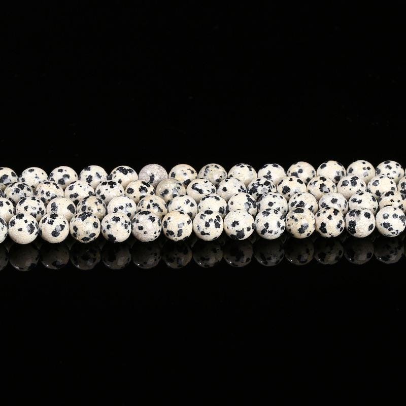 Dalmatian Jasper Round beads, White with Spots - 15.5" Strand