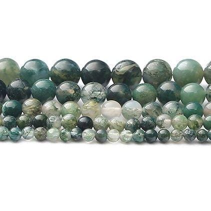 Moss Agate Beads, AA Grade Green Banded - 15" Strand