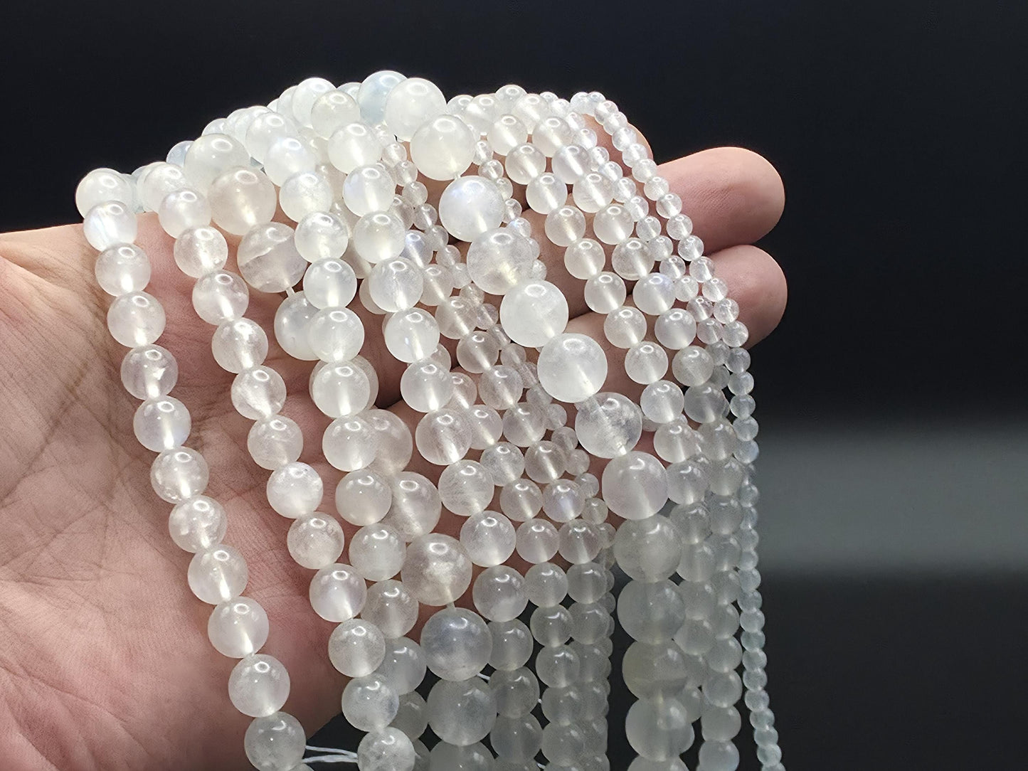 Blue Moonstone Round beads AAA Grade, White with shade- 15.5" Strand
