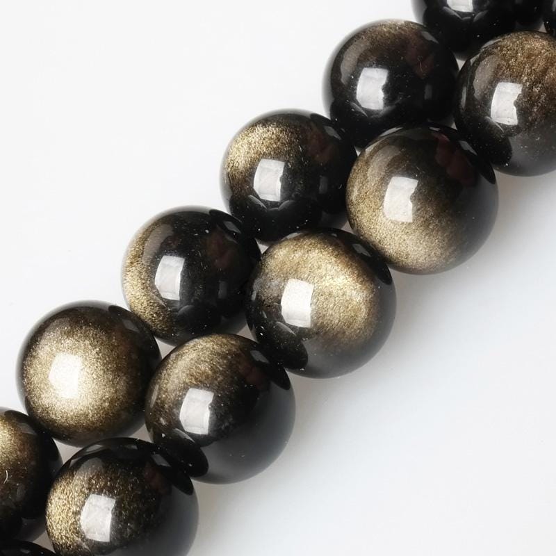 Gold Obsidian Round beads AAA+ Grade, Gold Shade - 15.5" Strand