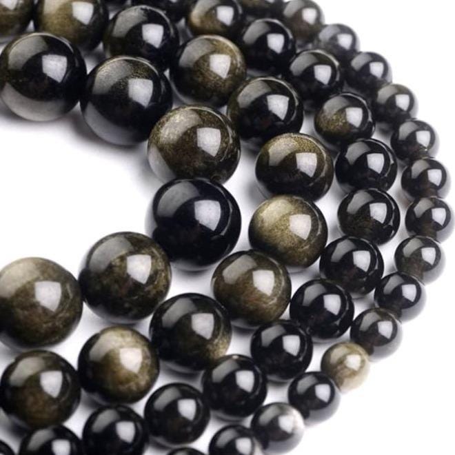 Gold Obsidian Round beads AAA+ Grade, Gold Shade - 15.5" Strand