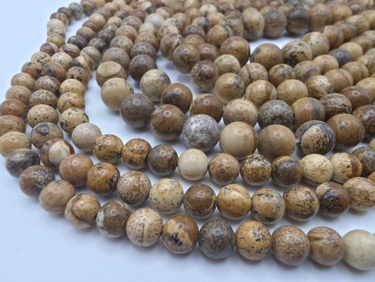 Picture Jasper Round beads AA Grade, Earthy Patterned, 15.5" Strand