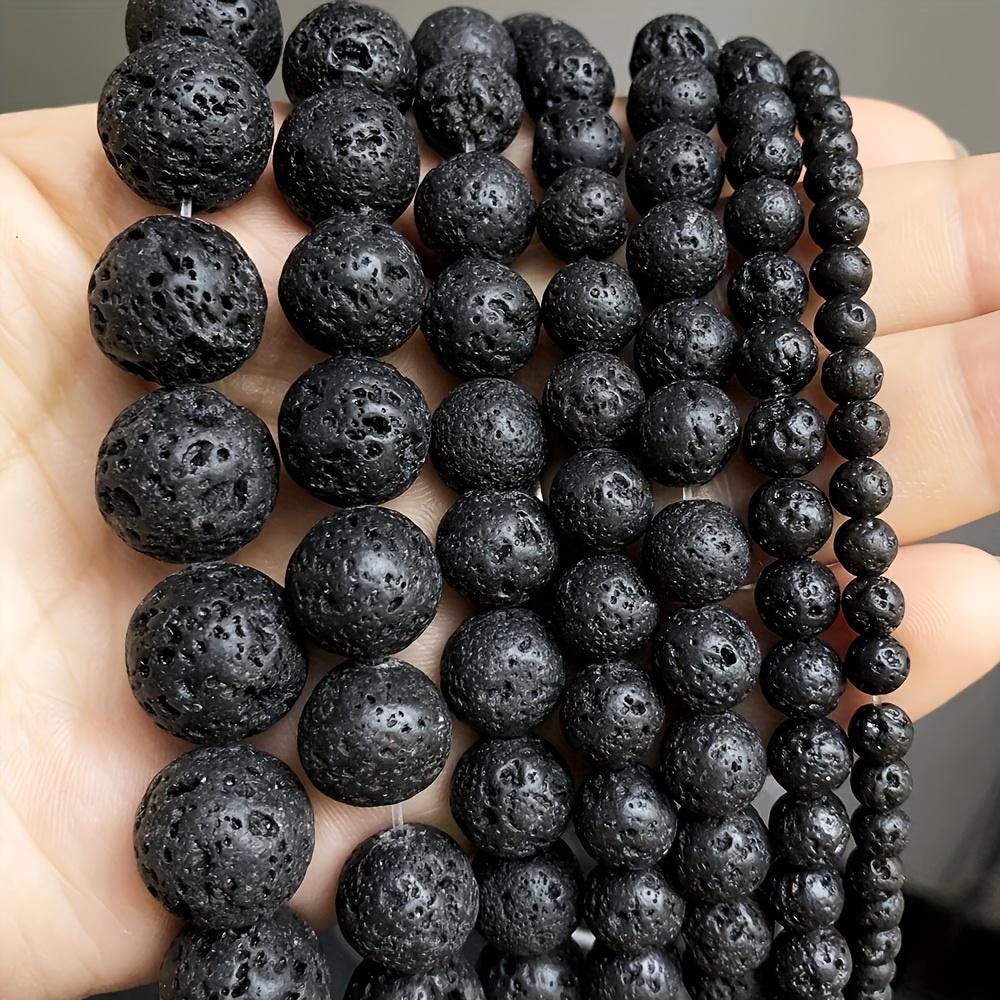 Natural Lava Stone Round beads AAA Grade, Matt Black - 15.5" Strand
