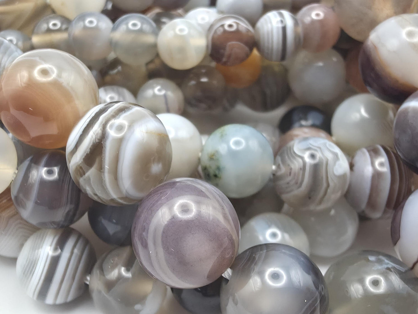 Botswana Agate Round beads AAA Grade, Layered Banded - 15" Strand
