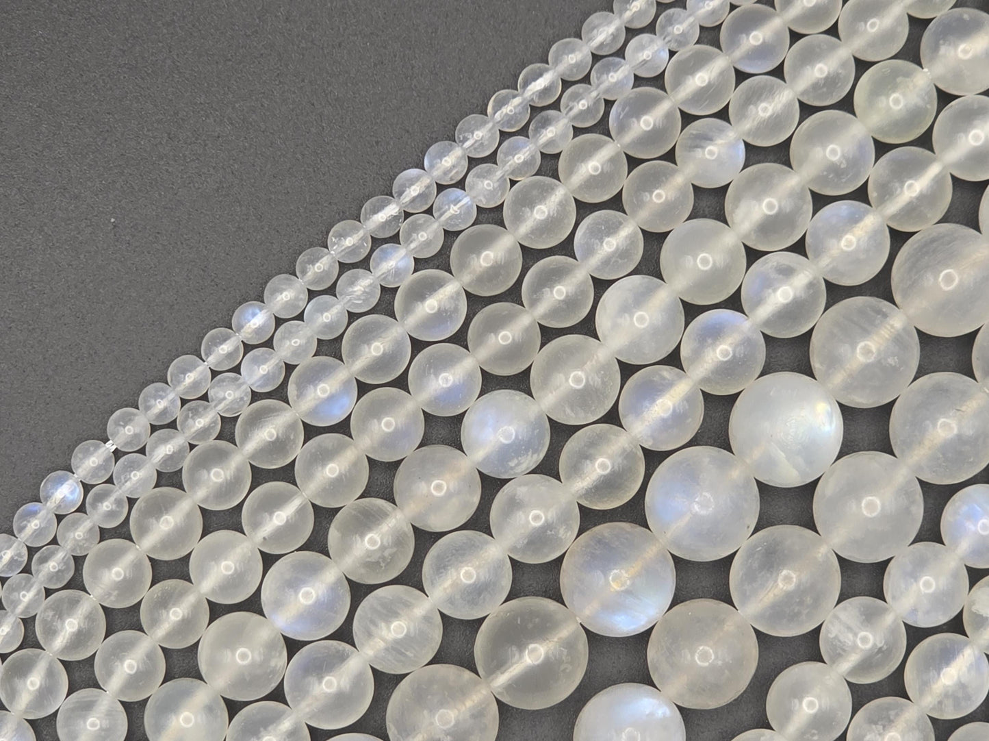 Blue Moonstone Round beads AAA Grade, White with shade- 15.5" Strand