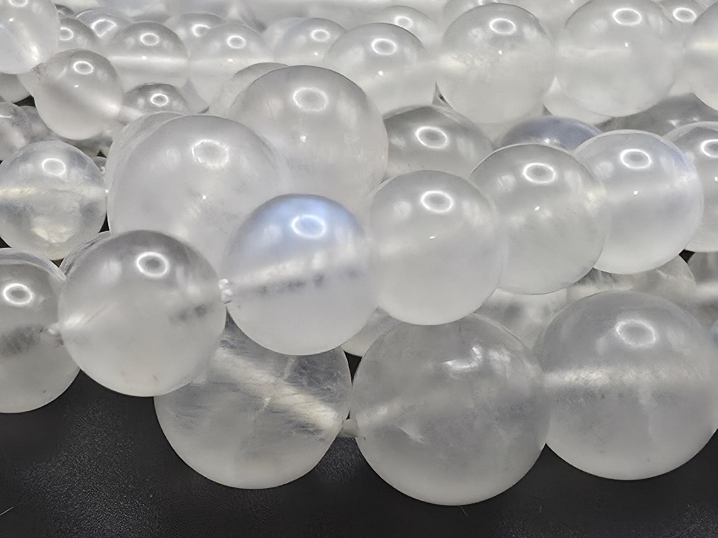 Blue Moonstone Round beads AAA Grade, White with shade- 15.5" Strand