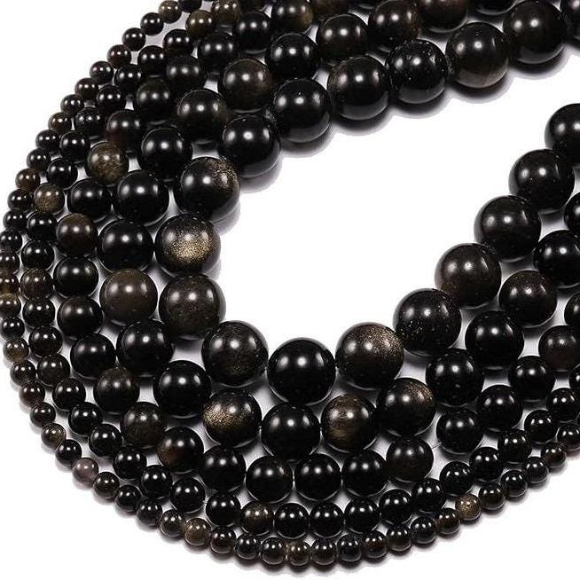 Gold Obsidian Round beads AAA+ Grade, Gold Shade - 15.5" Strand