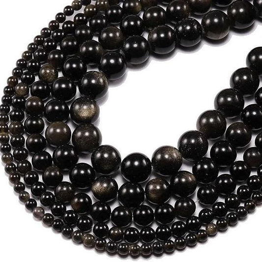 Gold Obsidian Round beads AAA+ Grade, Gold Shade - 15.5" Strand