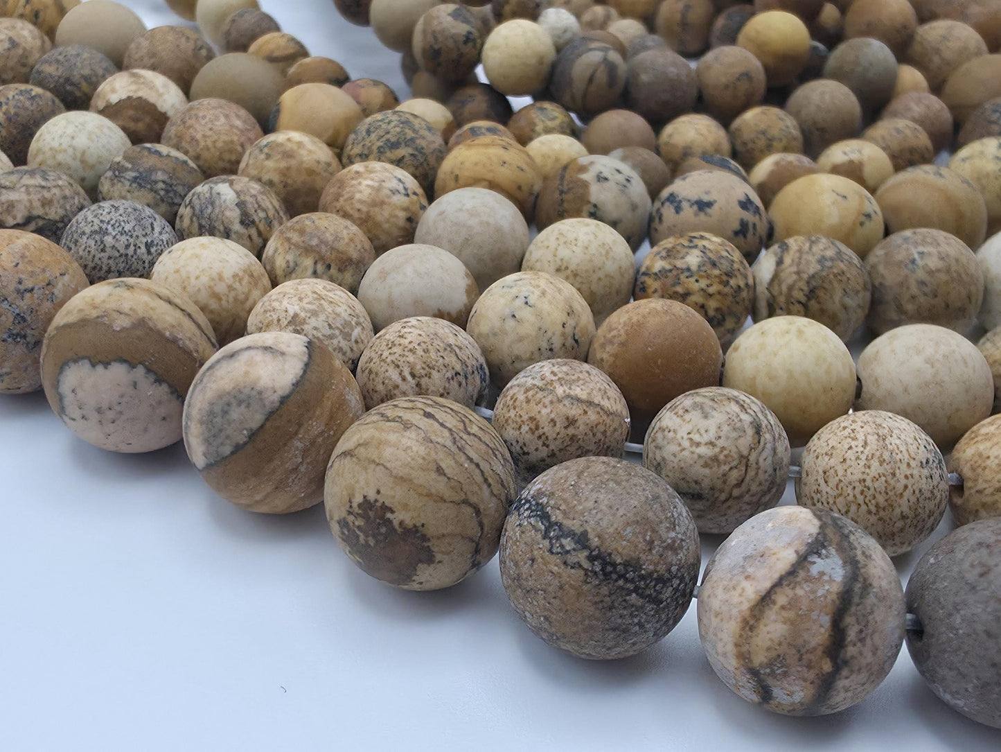 Matt Picture Jasper Round beads AA Grade, Desert-Toned - 15" Strand