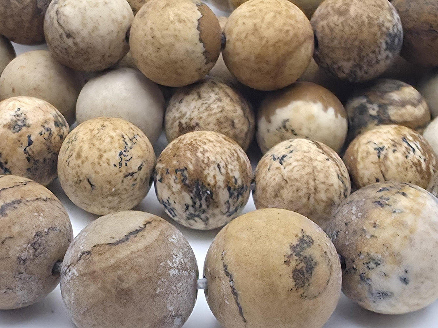 Matt Picture Jasper Round beads AA Grade, Desert-Toned - 15" Strand