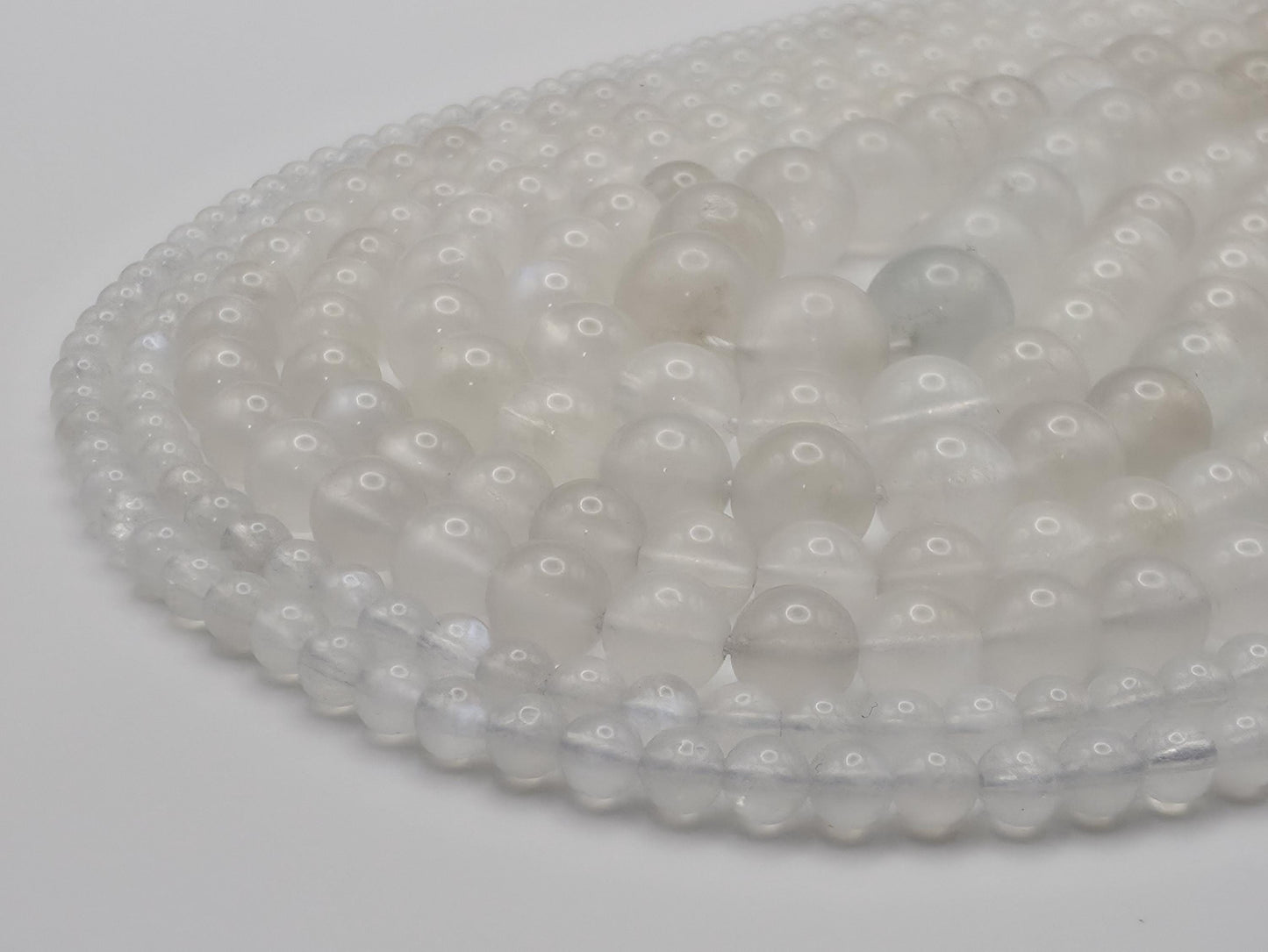 Blue Moonstone Round beads AAA Grade, White with shade- 15.5" Strand