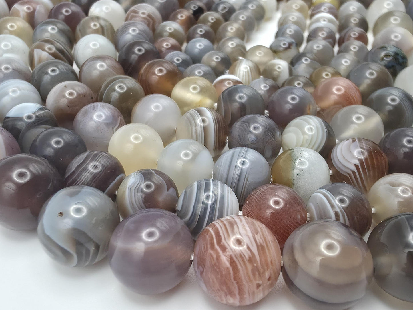 Botswana Agate Round beads AAA Grade, Layered Banded - 15" Strand