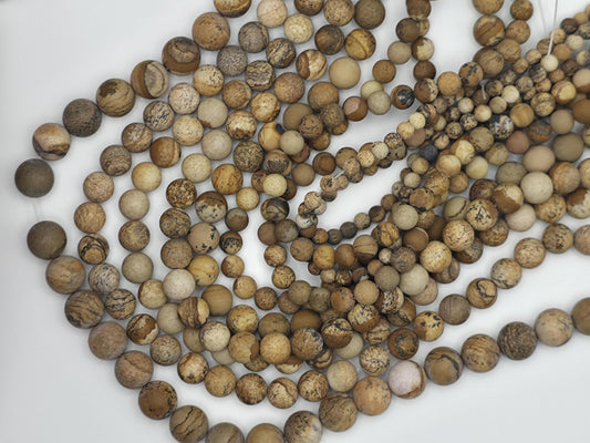 Matt Picture Jasper Round beads AA Grade, Desert-Toned - 15" Strand