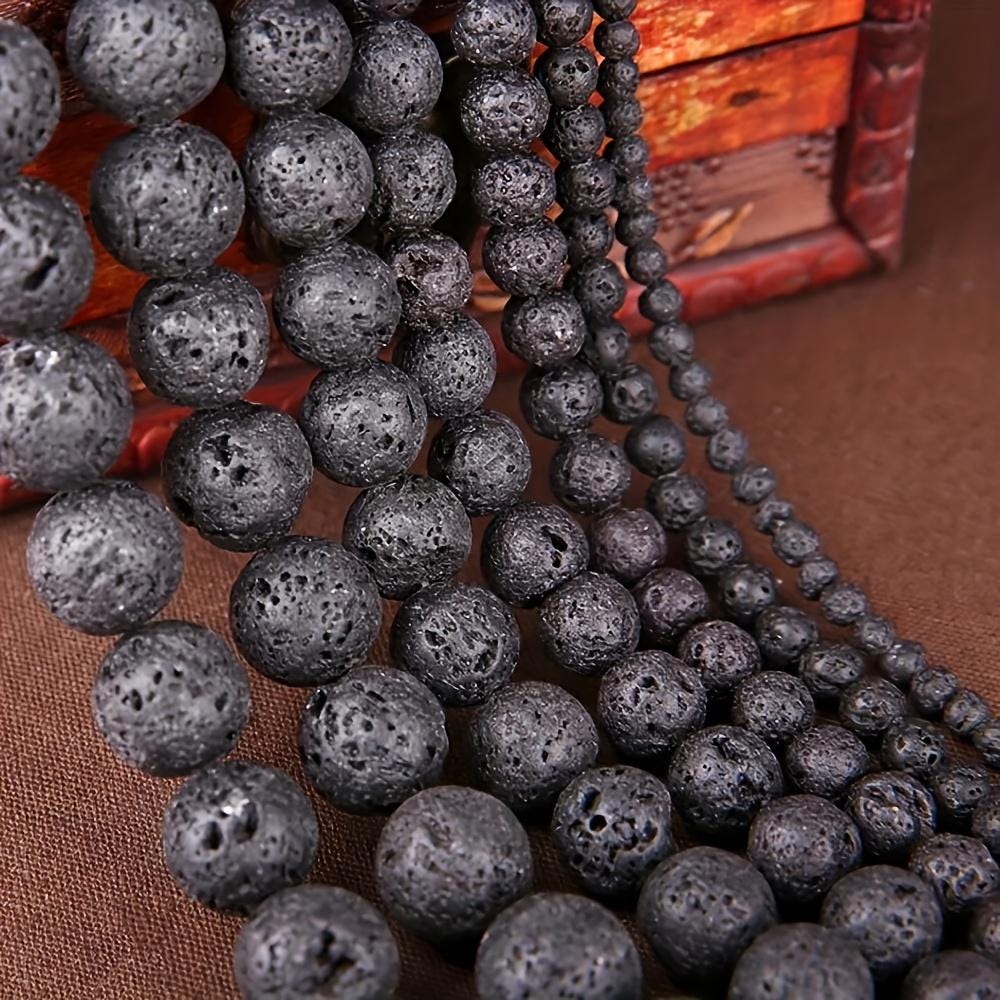 Natural Lava Stone Round beads AAA Grade, Matt Black - 15.5" Strand