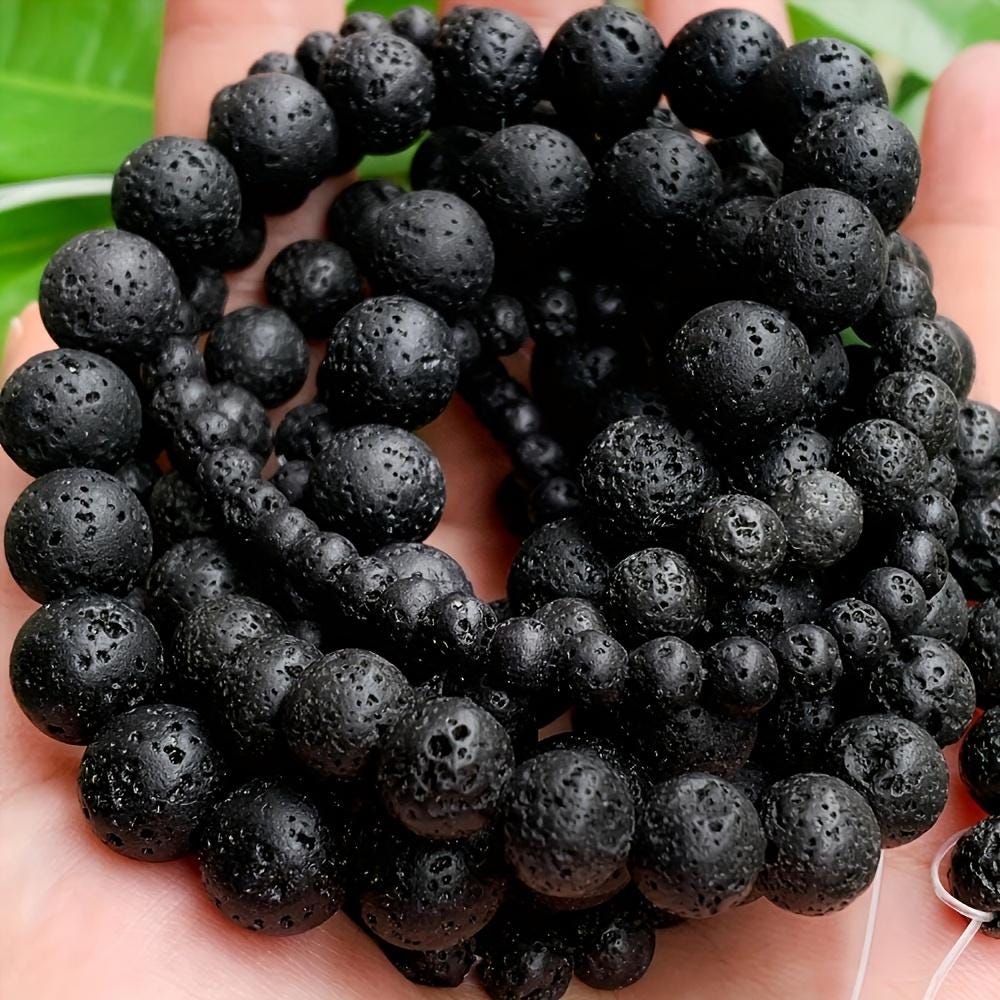 Natural Lava Stone Round beads AAA Grade, Matt Black - 15.5" Strand
