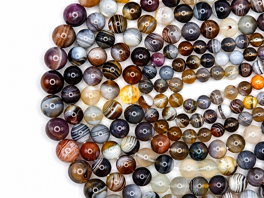 Botswana Agate Round beads AAA Grade, Layered Banded - 15" Strand