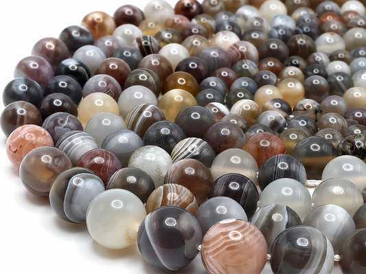 Botswana Agate Round beads AAA Grade, Layered Banded - 15" Strand