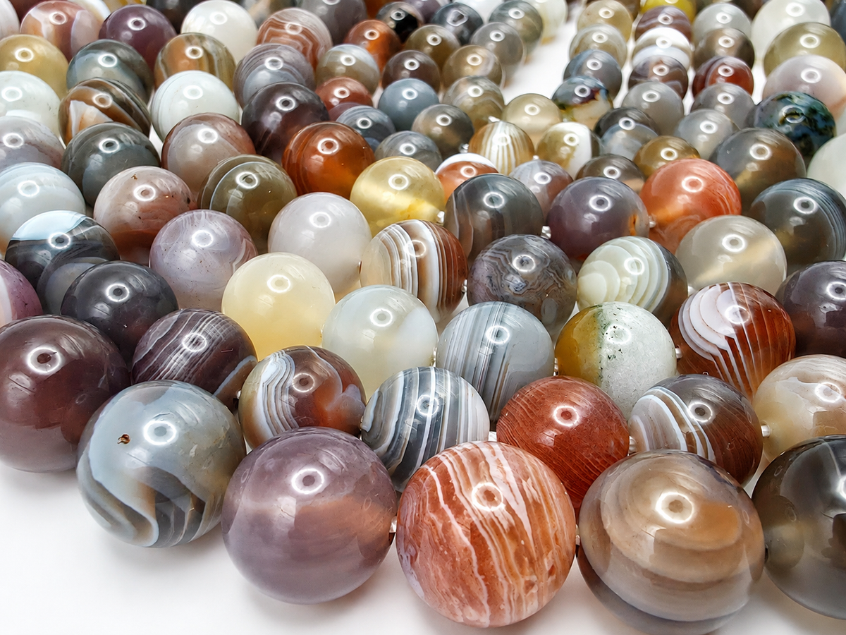 Botswana Agate Round beads AAA Grade, Layered Banded - 15" Strand