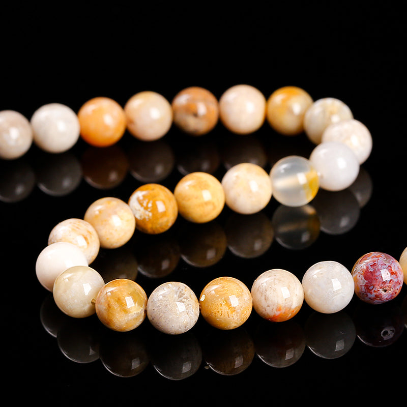 Coral Fossil Round beads AAA Grade, Patterned Beige - 15.5" Strand