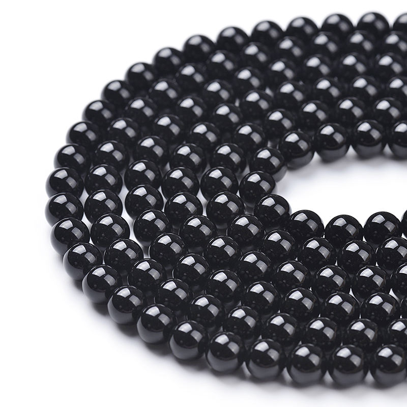 Black Onyx round beads AAA+ Grade - 15.5" Strand