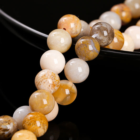 Coral Fossil Round beads AAA Grade, Patterned Beige - 15.5" Strand
