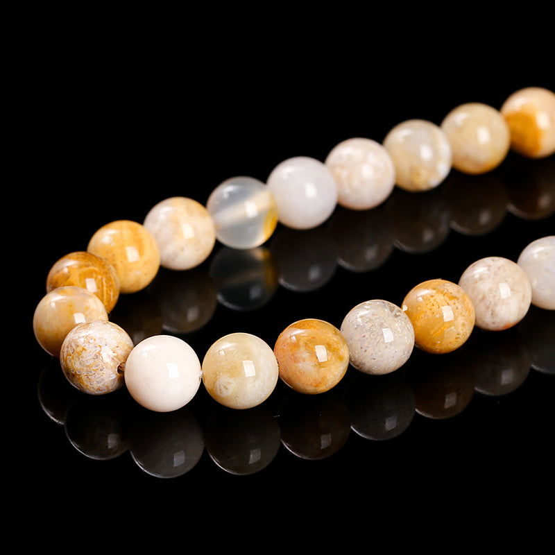Coral Fossil Round beads AAA Grade, Patterned Beige - 15.5" Strand