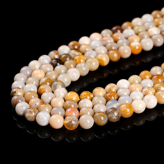 Coral Fossil Round beads AAA Grade, Patterned Beige - 15.5" Strand