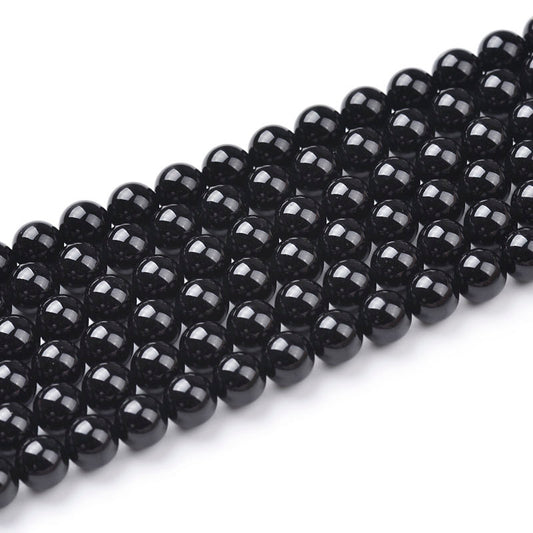 Black Onyx round beads AAA+ Grade - 15.5" Strand
