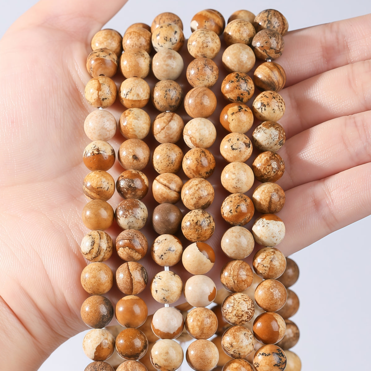 Picture Jasper Round beads AA Grade, Earthy Patterned, 15.5" Strand