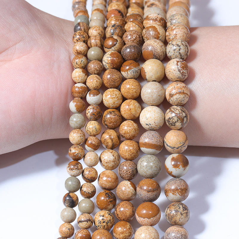 Picture Jasper Round beads AA Grade, Earthy Patterned, 15.5" Strand