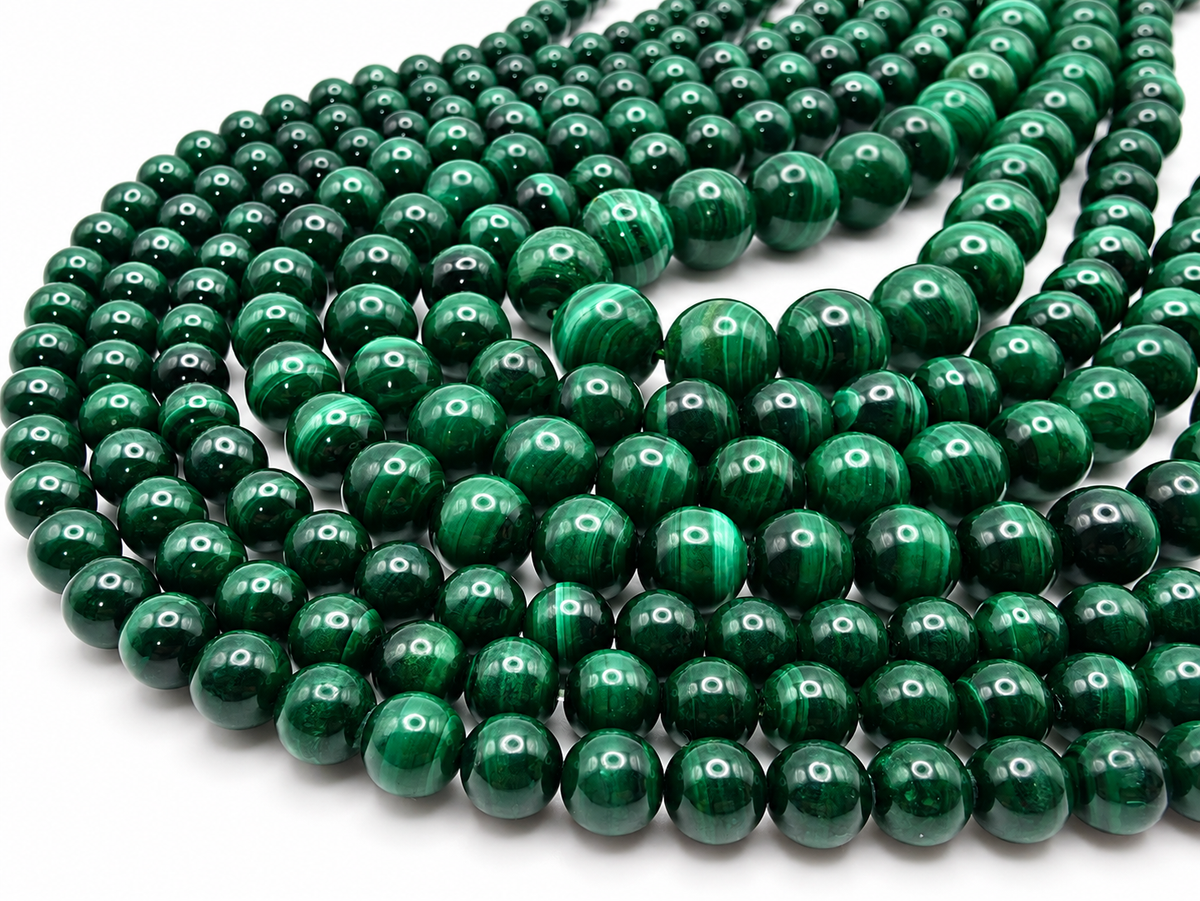 Malachite round beads AAA Grade - 15.5" Strand