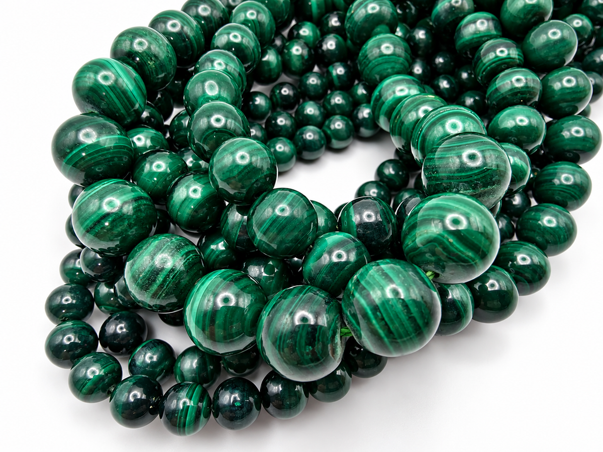 Malachite round beads AAA Grade - 15.5" Strand
