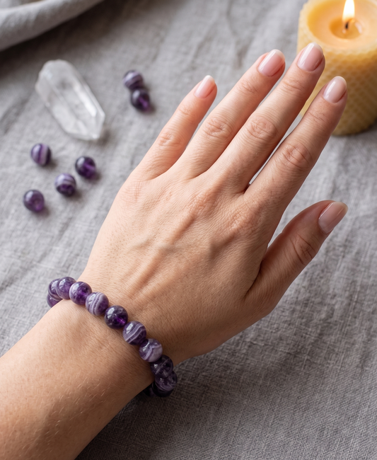 Brazilian Amethyst Bracelet – Premium Natural Gemstone 8mm Stretch Bracelet