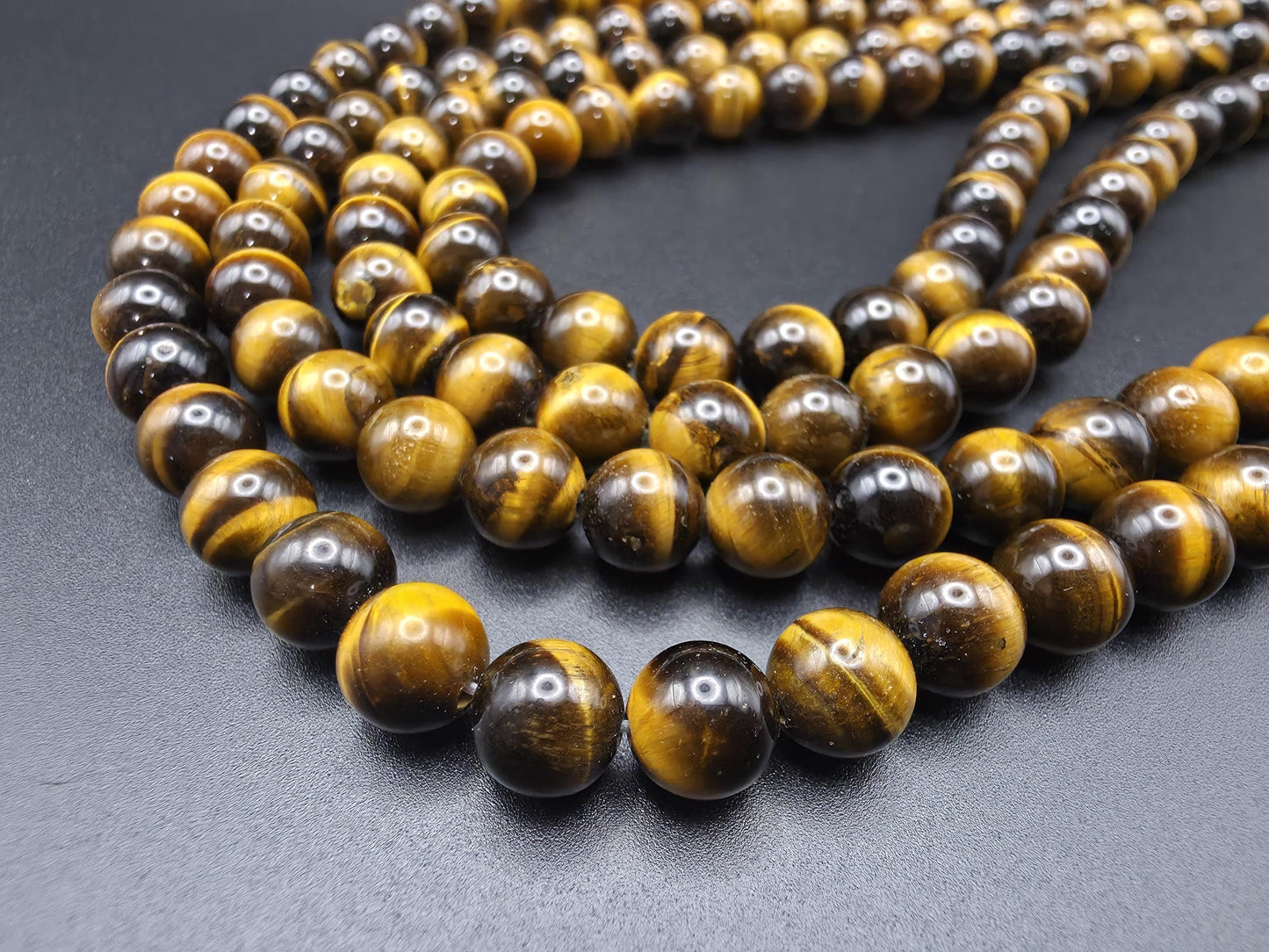 Tiger's Eye Round beads AAA+ Grade, Golden Brown - 15.5" Strand