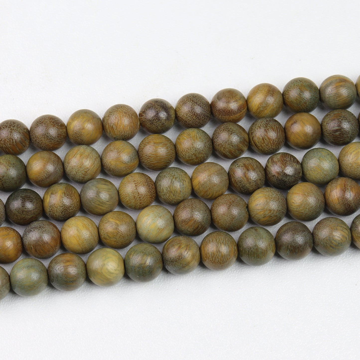Green & Brown Sandalwood Round beads AA Grade – 15" Strand