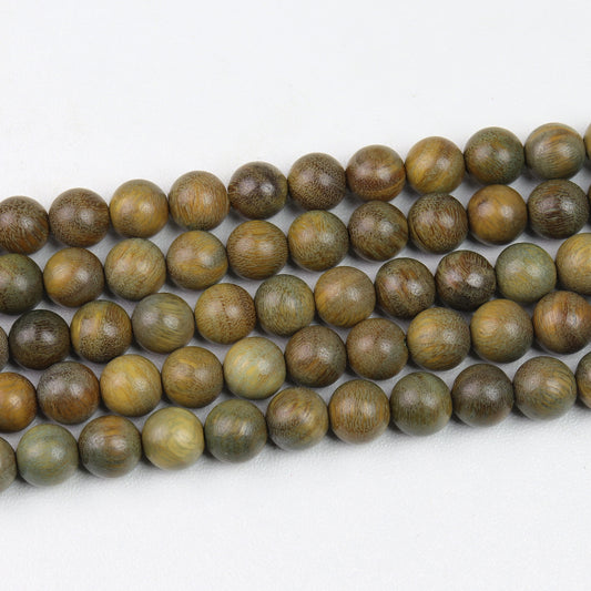 Green & Brown Sandalwood Round beads AA Grade – 15" Strand