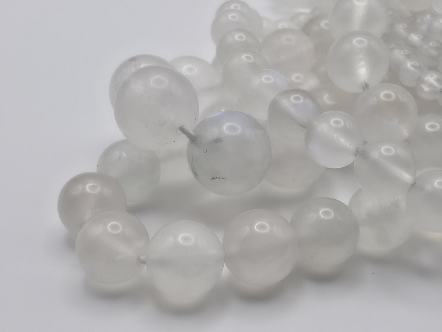 Blue Moonstone Round beads AAA Grade, White with shade- 15.5" Strand