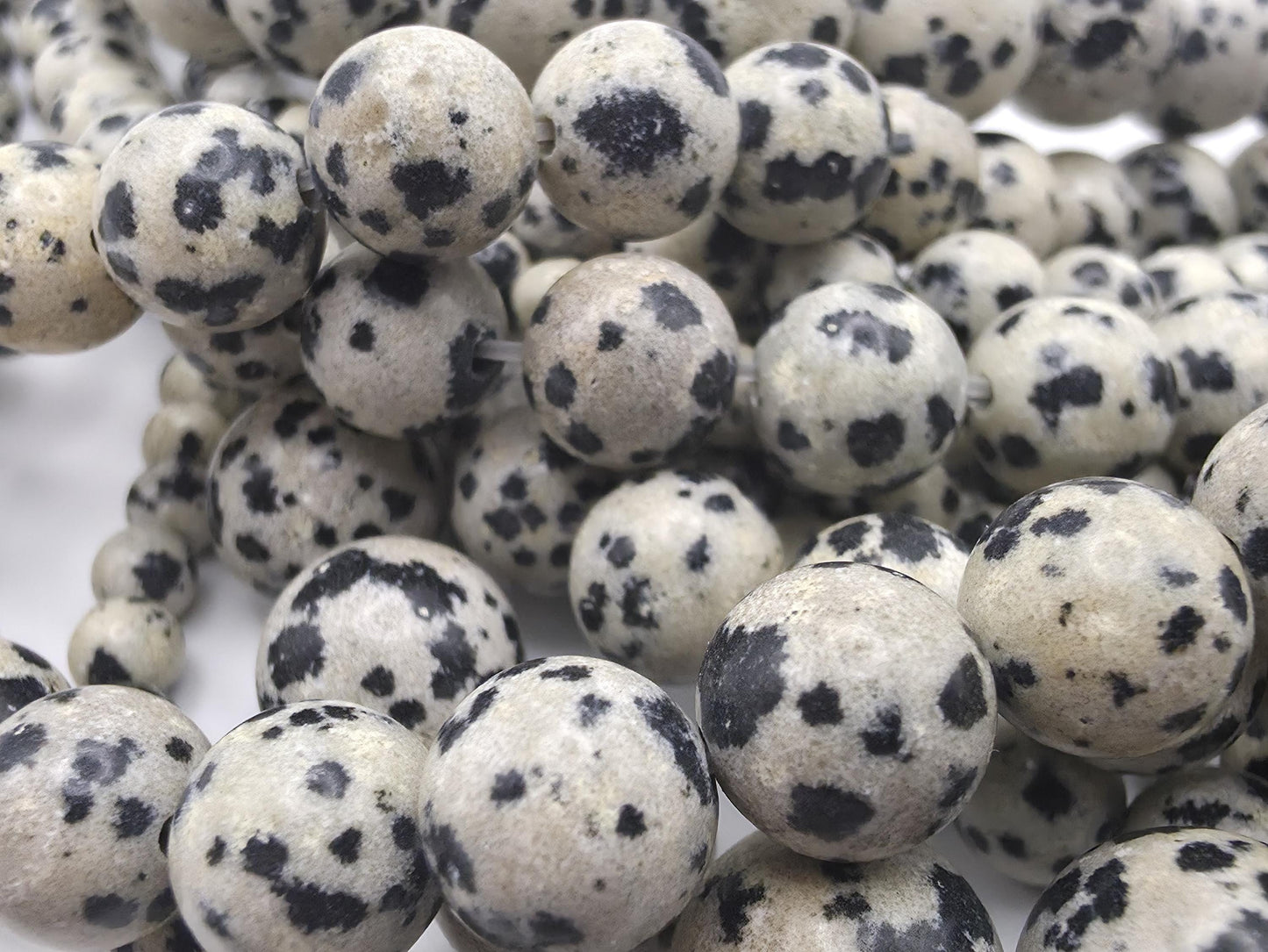 Dalmatian Jasper Round beads, White with Spots - 15.5" Strand