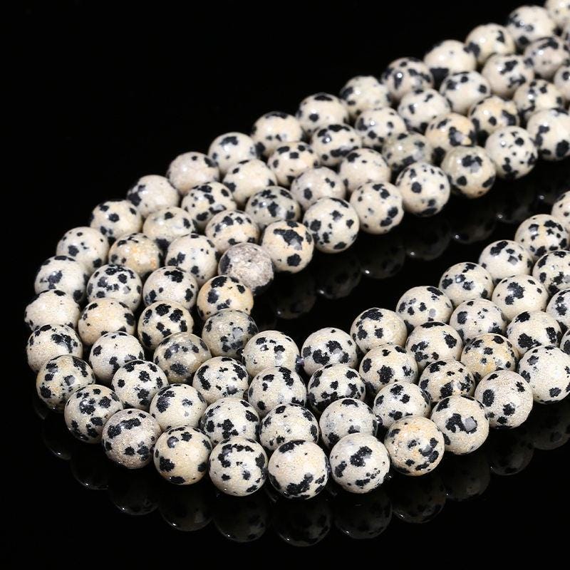 Dalmatian Jasper Round beads, White with Spots - 15.5" Strand