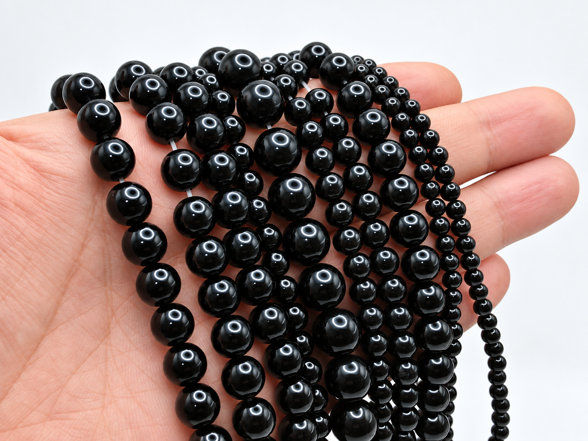 Black Obsidian Round beads AA Grade - 15.5" Strand