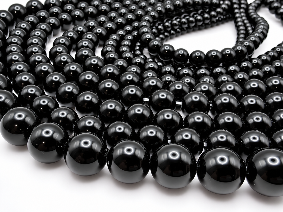 Black Obsidian Round beads AA Grade - 15.5" Strand