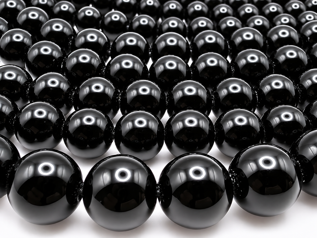 Black Obsidian Round beads AA Grade - 15.5" Strand